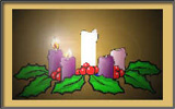 Advent wreath with two candles lit.