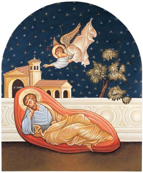 Painting of the angel speaking to St. Joseph in his dream.