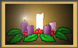 Advent wreath with one candle lit.