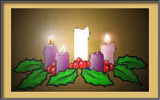 Advent wreath with three candles lit.