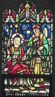 Stained glass of Jesus with Nicodemus