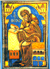 Icon of Bede at his desk writing