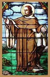 Stained glass window showing Bernard